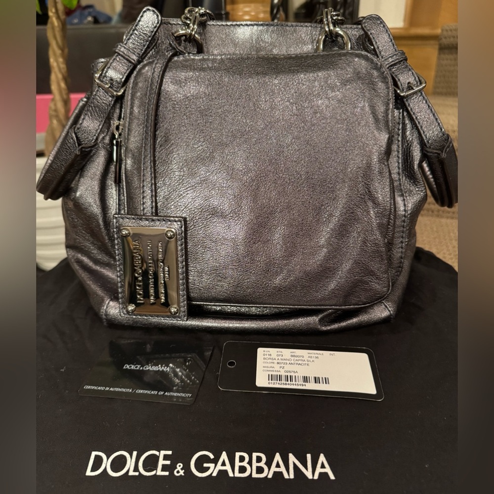 Dolce & Gabbana Miss Pocket Handbag Gunmetal Leather